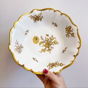Vintage White Gold Trim Floral Porcelain Dish
